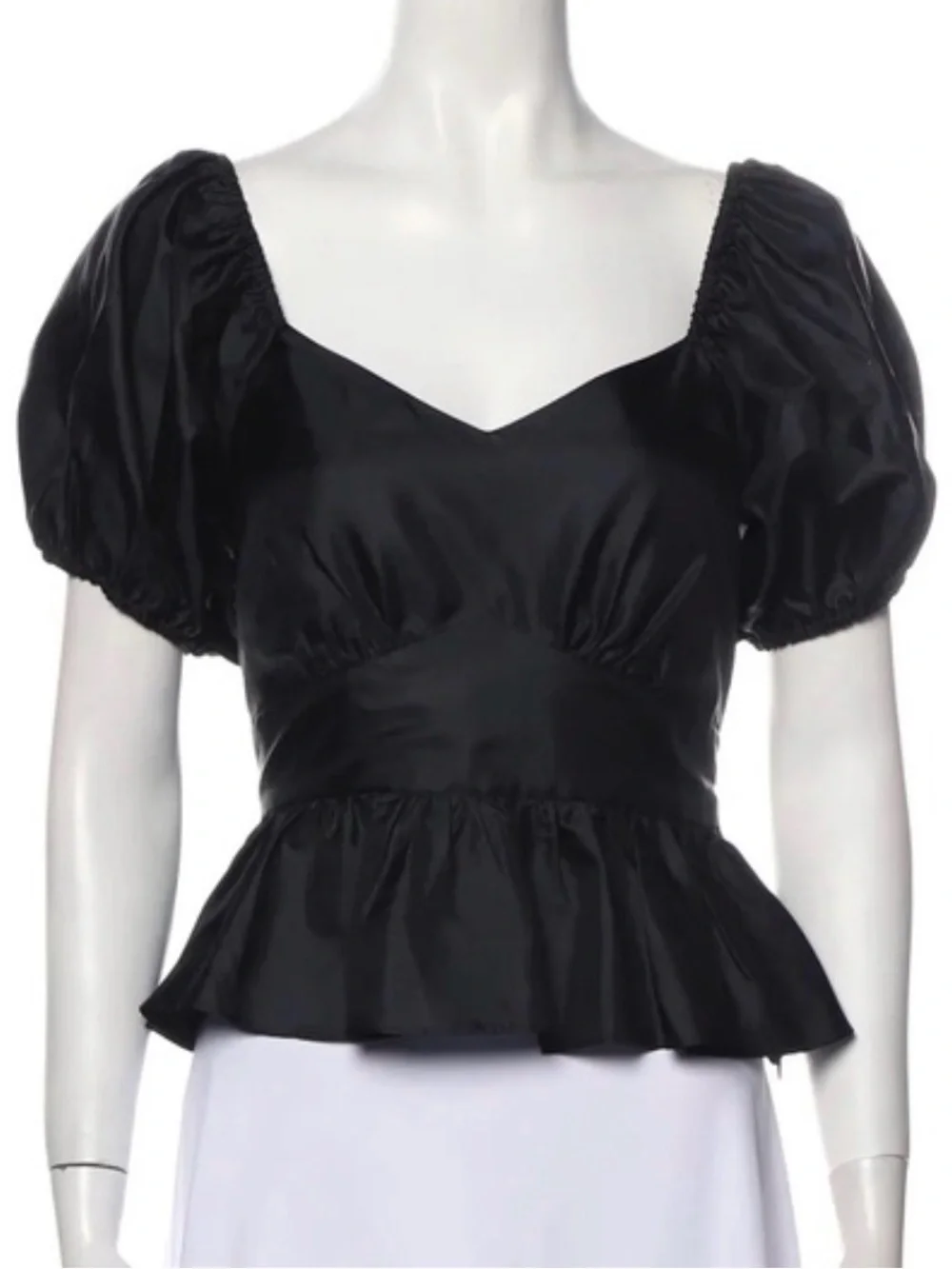 LOVESHACKFANCY Black Puff-Sleeve Peplum Top